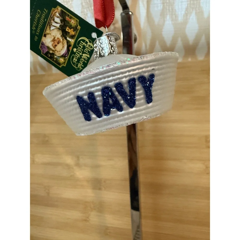 Old World Christmas Navy Cap Holiday Decorative Dixie Cup Sailor Hat Ornament